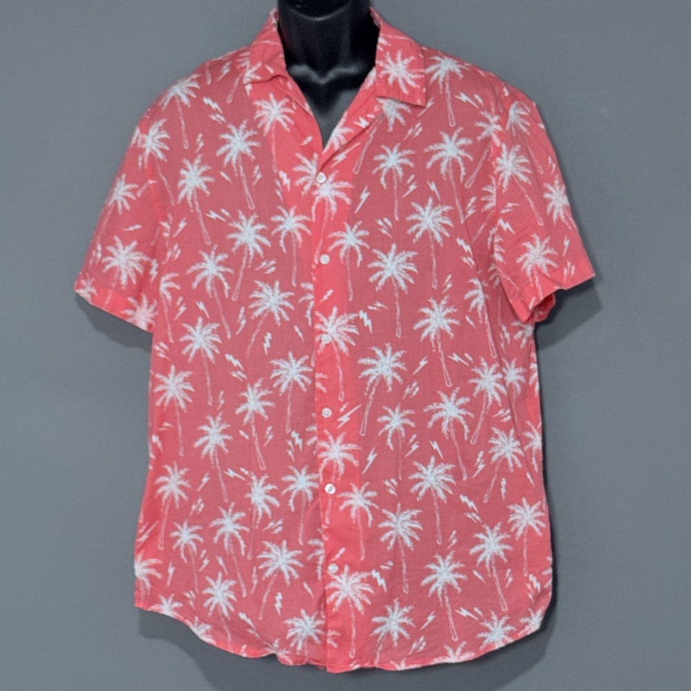 Trunks Surf & Swim Co Shirt Mens Large Pink Palm Tree Hawaiian Button Up Casual